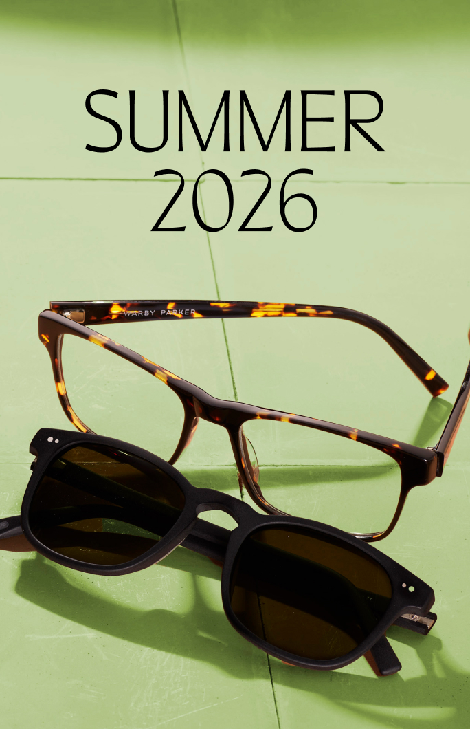 Summer 2026: A pair of tortoiseshell glasses rests on top of black sunglasses.