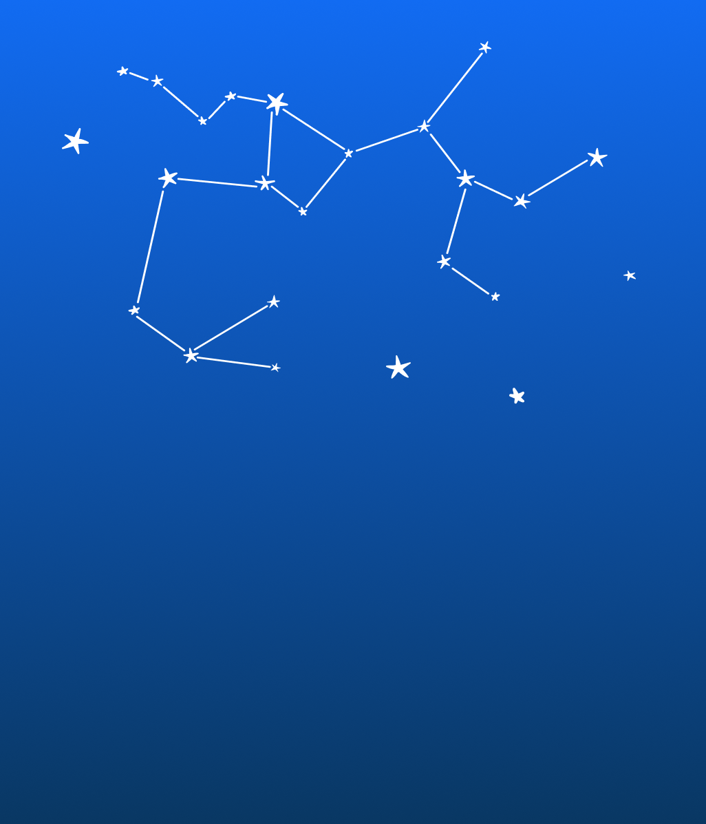 The image shows a stylized Sagittarius constellation with lines connecting star shapes on a blue background.
