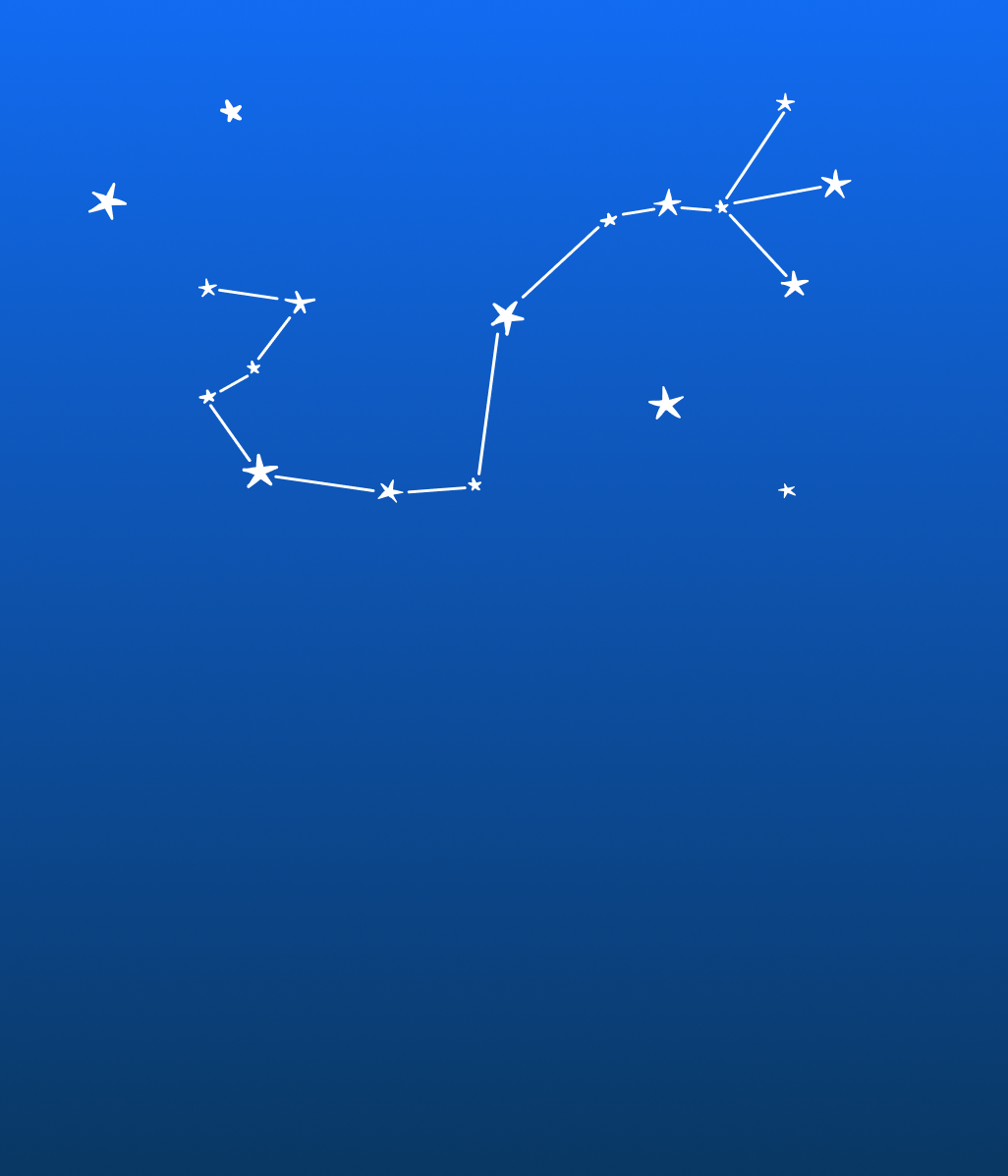 The image shows a stylized Scorpio constellation with lines connecting star shapes on a dark blue background.