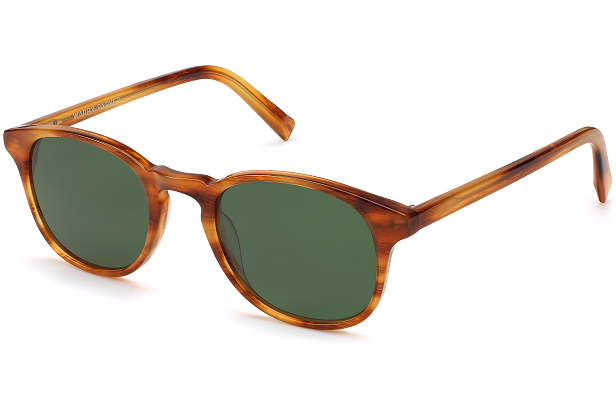 Brown tortoiseshell patterned sunglasses with green lenses.