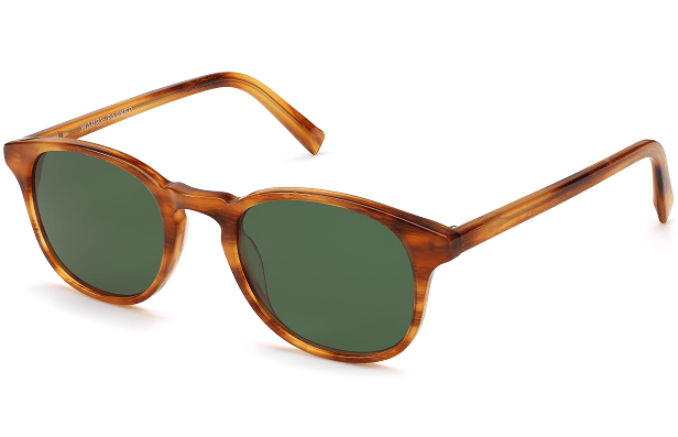 Brown tortoiseshell patterned sunglasses with green lenses.