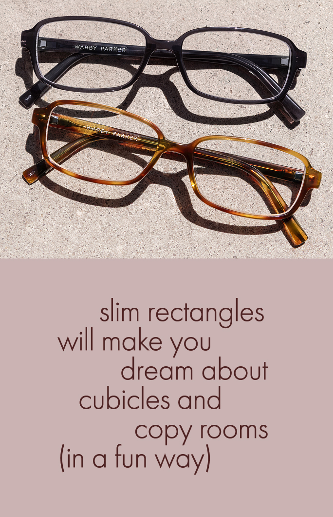 Two pairs of glasses, one black and one tortoiseshell, sit on a textured surface.