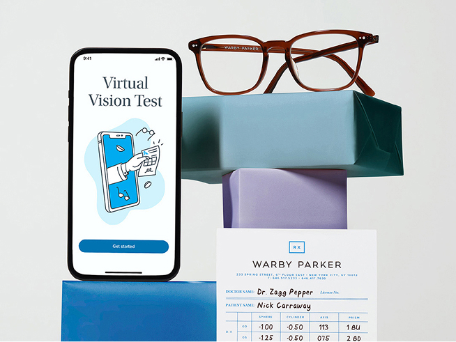 Phone showing eye exam and contact boxes.